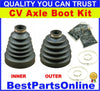 Black rubber cv axle boot kit with inner and outer parts and metallic clamps for dodge ram 1500 4wd front axle