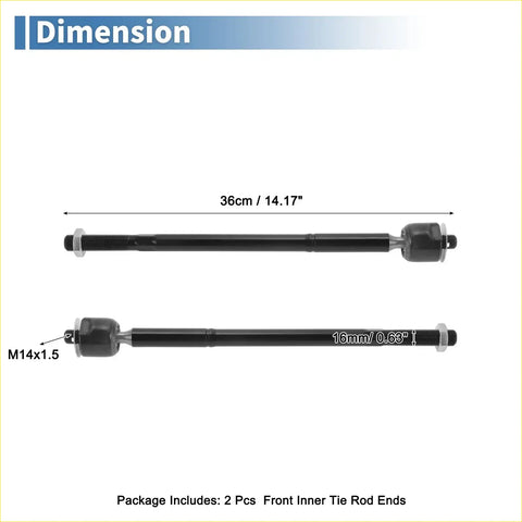 Black front inner tie rod ends 36cm long with threaded ends and spherical joints for 2009-2014 toyota matrix