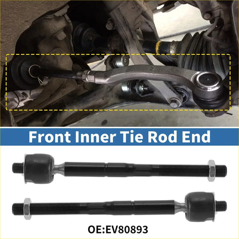 Black and silver front inner tie rod ends with threaded shafts and rubber boots for toyota sienna 2004-2010