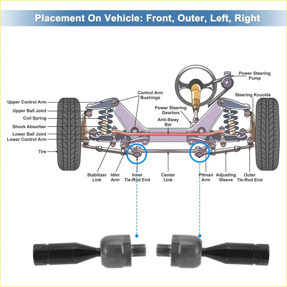 2 x Front Inner Tie Rod End Links for Toyota Tacoma (1995-2004) - Steering