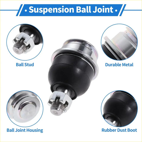 Silver and black front lower ball joints for toyota tacoma with metal housing rubber boot and threaded ball stud