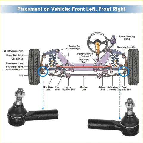 Black rubber-coated metal front outer tie rod end links for toyota matrix pontiac 4wd ute offroad use