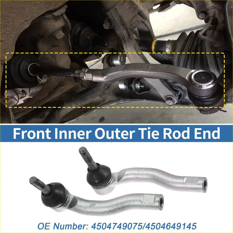 Silver metal front inner and outer tie rod ends with black rubber boots for toyota prius 2010-2015 front outer links