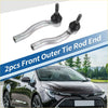 Two metallic silver front outer tie rod end links with black rubber boots for toyota prius 2010-2015