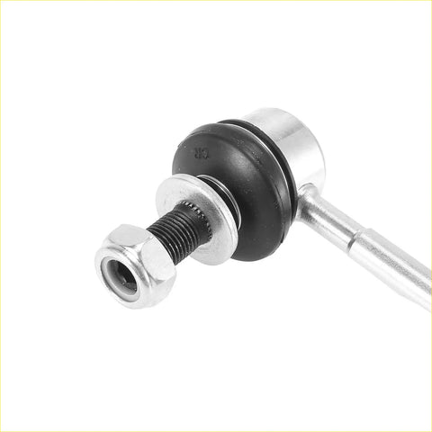 Silver metal front stabilizer sway bar link with black rubber bushing and threaded bolt for toyota tacoma tundra