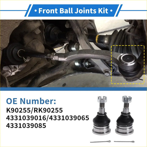 Silver and black front upper ball joints kit with rubber boots installed on 1995-1997 toyota tacoma 4wd suspension
