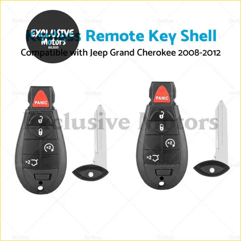 Black plastic remote key shell with red panic button and silver key blade for jeep grand cherokee 2008-2012