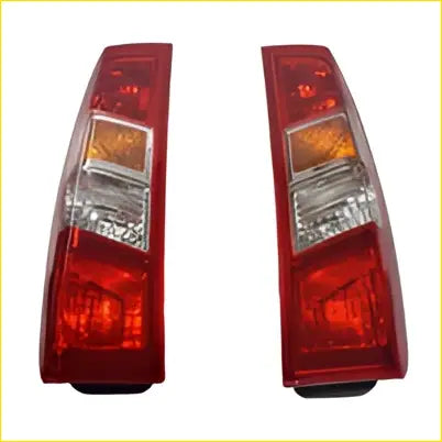 Red plastic rear tail light assemblies with clear and amber lenses fit ldv v80 van 2013-on shown from back side