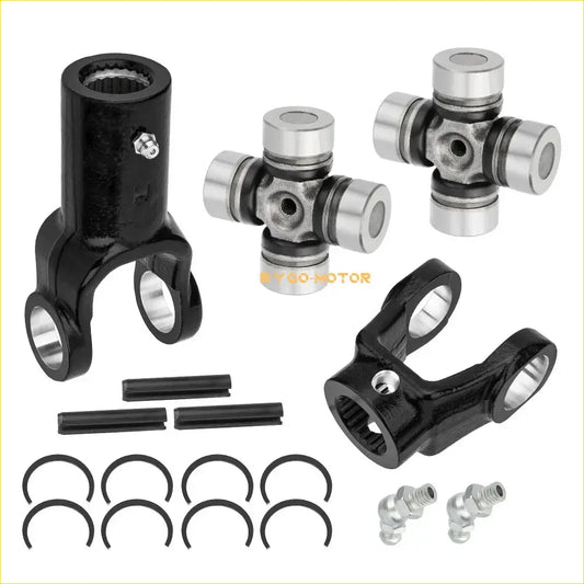Black painted side front prop shaft yoke and u-joint assemblies with silver bearings and hardware for ranger crew xp 900