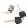Silver metal tailgate back door lock cylinder with two black plastic key fobs for toyota tundra