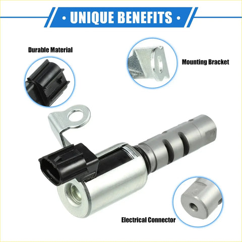 Silver metallic variable valve timing solenoid with black connector and bracket for toyota 4runner 4.0l back side