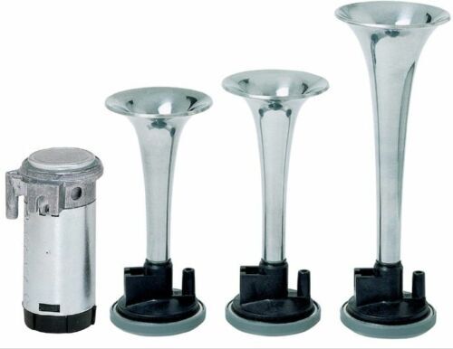 Autotecnica Triple Tone Chrome Air Horns 12v Universal