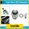 Silver metallic fuel cut off solenoid valve with black rubber seal and threaded metal body for land use