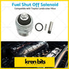 Silver metallic fuel cut off solenoid valve with black rubber seal compatible with toyota landcruiser hilux
