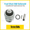 Silver metallic fuel cut off solenoid valve with black rubber seal and threaded metal body for toyota landcruiser hilux