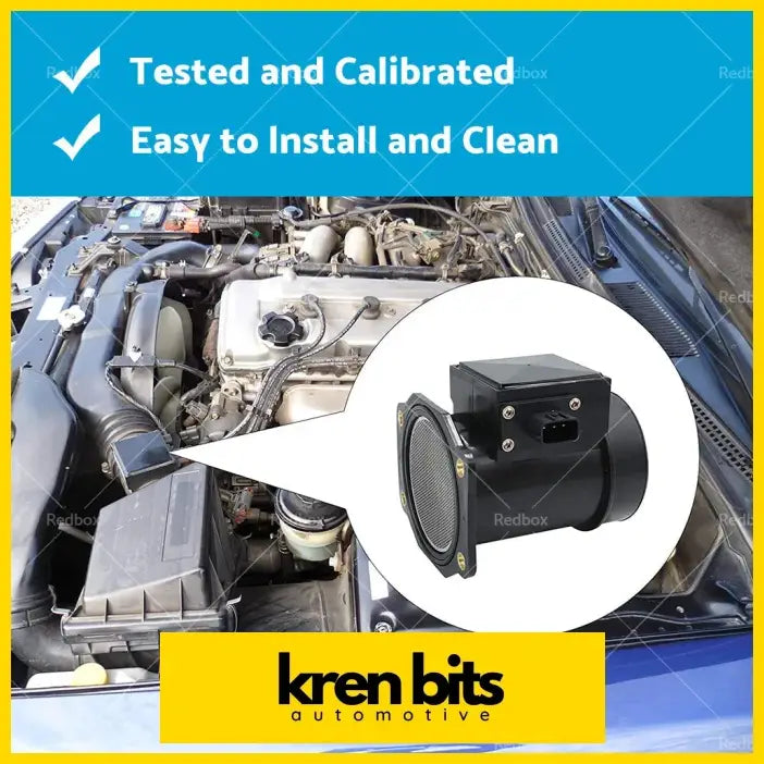 Black rectangular afm air flow meter with mesh grille and screws for skyline r33 r34 rb25det automotive use