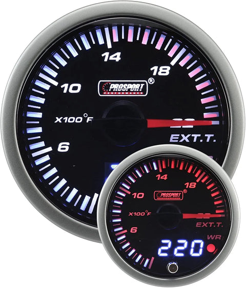 ProSport 60mm JDM Dual Display Exhaust Gas Temperature Gauge - Amber/White - Fahrenheit