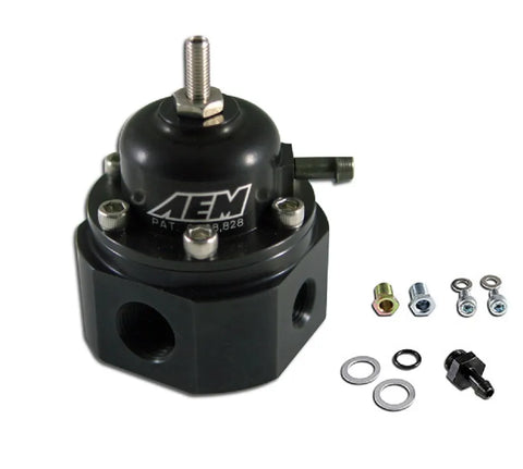 AEM Adjustable Fuel Pressure Regulator. Black. Acura & Honda Offset Flange with Straight Return Line Fitting