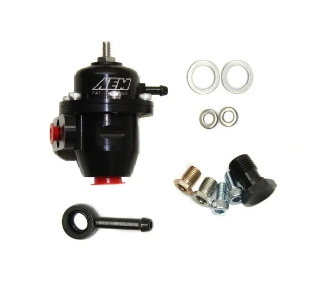 AEM Adjustable Fuel Pressure Regulator. Black. Acura & Honda Offset Flange with 90 Degree Return Line Fitting