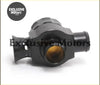 Black plastic 25mm universal dual port blow off valve with ribbed texture and orange tinted center diverter valve dump