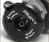 Black rubber 25mm universal dual port blow off valve showing softer plumb back and harder pump back labels on back side
