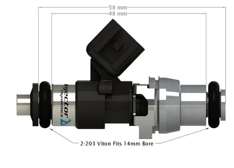 Injector Dynamics ID2600-XDS Fuel Injector Single, 48mm Length, 14mm Grey Adaptor Top, 14mm Lower O-Ring