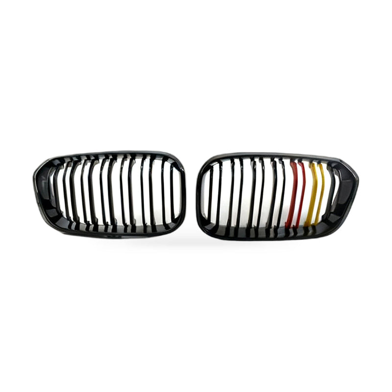 Gloss Black Dual Line Red Yellow Grille to suit BMW 1 F20 F21 LCI 15-17 — image 1