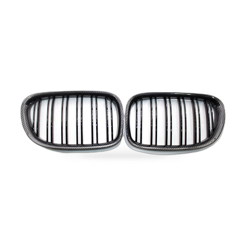 Carbon Pattern Glossy Black Double Line Front Grille to suit BMW 7 Series — image 1