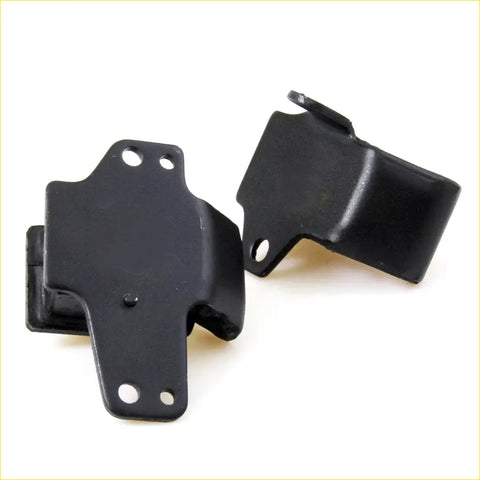 2pcs black metal engine mount brackets with matte finish and multiple holes for Nissan 1985-1999 models