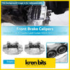 Silver cast aluminum front brake calipers with machined finish and dual piston design for toyota land cruiser