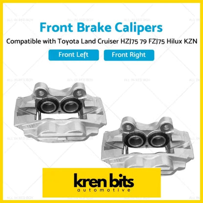 2x Front Brake Caliper Suitable For Toyota Land Cruiser HZJ75 79 - Brakes & Parts>Calipers Brackets