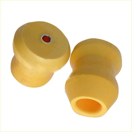 Yellow rubber rear bumper coil spring bushings with red and silver metal inserts for mitsubishi suspension