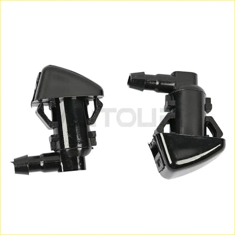 Black plastic windshield washer jet nozzles with molded brackets and threaded connectors for ford f-250 series