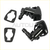 Black plastic windshield washer jet nozzles with matching gaskets for ford f-250 f-350 f-450 f-550 shown from back side