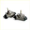 Gray metallic 3/4 rear wheel brake cylinder with black rubber seals and brass fittings for datsun nissan 620 1972-1979