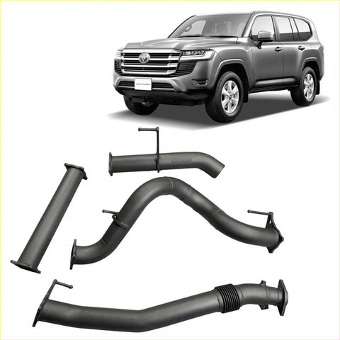 Black metal 3.5 inch dpf back exhaust manifold system for toyota land cruiser 300 series wagon back side view
