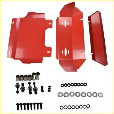 Red metal 3 pcs bash plate sump guard set with bolts and washers fit for toyota hilux n80 sr sr5 2015-2021 revo red