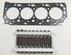 Black metal 3 hole engine head gasket with four circular openings and matching bolts for challenger l200 triton 2.5 td