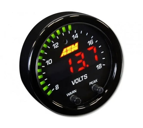 AEM X-Series Volt Gauge 8~18V. Black Bezel + Black Faceplate