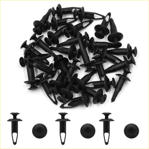 Black plastic push type clips rivets with pin and plate design textured grip for toyota car trim panels 6mm hole