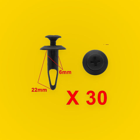 30 Pcs Push Type Clips Rivets for Toyota Car Trim Panel 6mm Hole