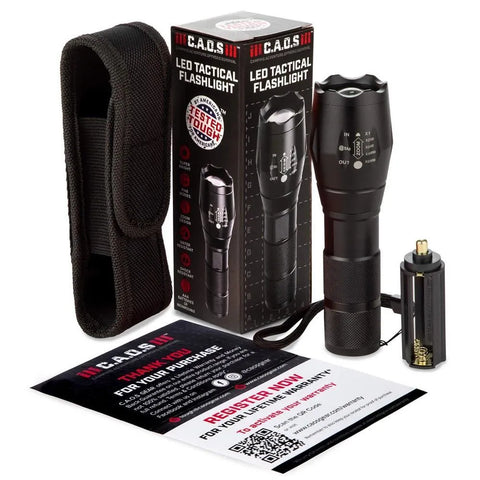 CAOS Gear Tactical LED Torch with Nylon Belt Pouch - Black