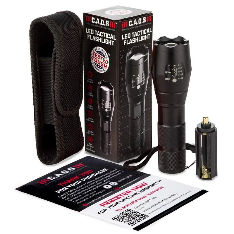 CAOS Gear Tactical LED Torch with Nylon Belt Pouch - Black