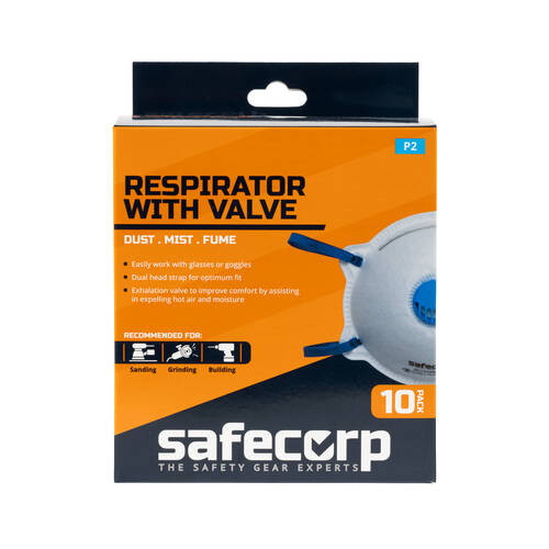 SafeCorp P2 Valve Disposable Respirator Mask 10PK 30124266