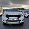 White ford ranger with a 304 stainless steel nudge bar chrome bull bar and black grille for px1 2 3 2012-2021 and everest