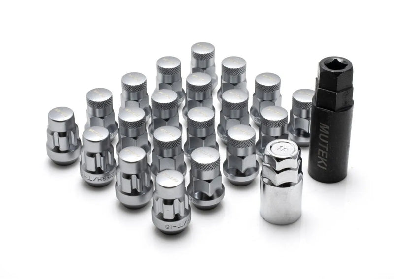 KICS Muteki SR35 Close End Lug Nuts w/ Lock Set - Satin Silver 12x1.25 35mm