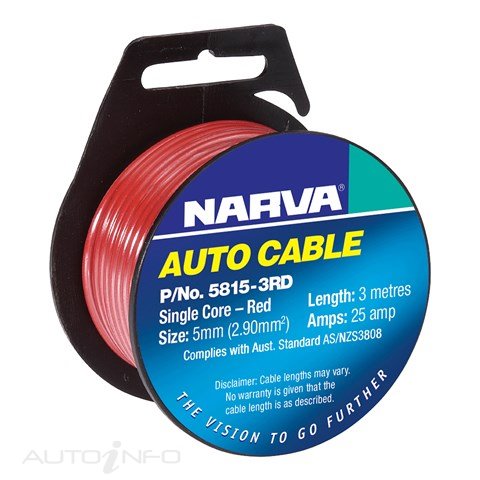 Narva Single Core 5MM 36A 3M Red - 5815-3RD