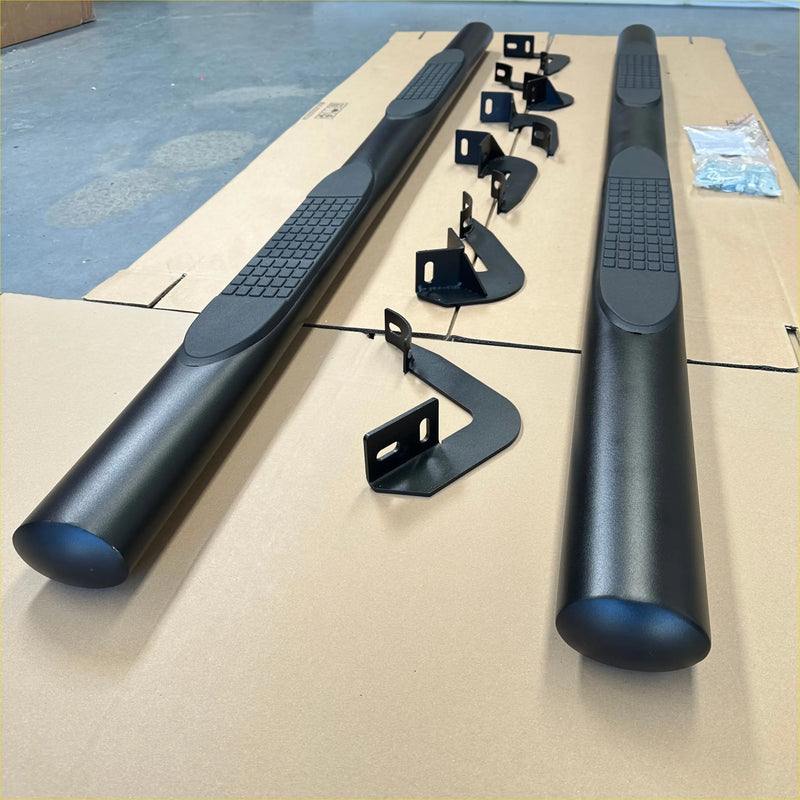 Black textured side step rails with integrated mounting brackets for 4 inch oval tube running board hilux in black stainless steel