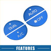 Blue aluminum alloy circular ac switch knob covers with white text and center line for toyota rav4 2019-2022