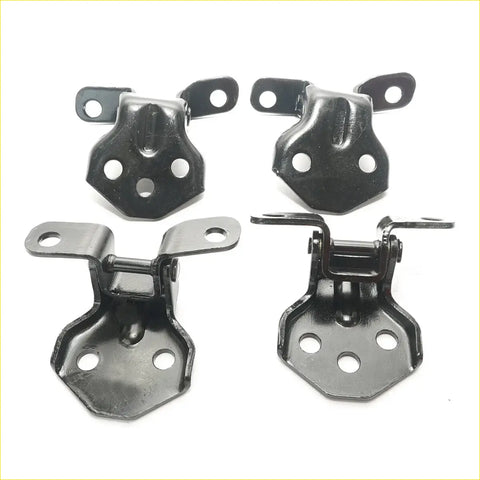 Black metal front door hinge assemblies with hexagonal base and two mounting tabs for mazda b series 1986-1993